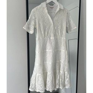 Nanette Lepore Lace Floral short sleeve white dress women Size 2